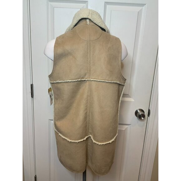 Athleta Tan Suede Sleeveless Sherpa Lined Vest W/ Pockets, Size S/M - Picture 5 of 8